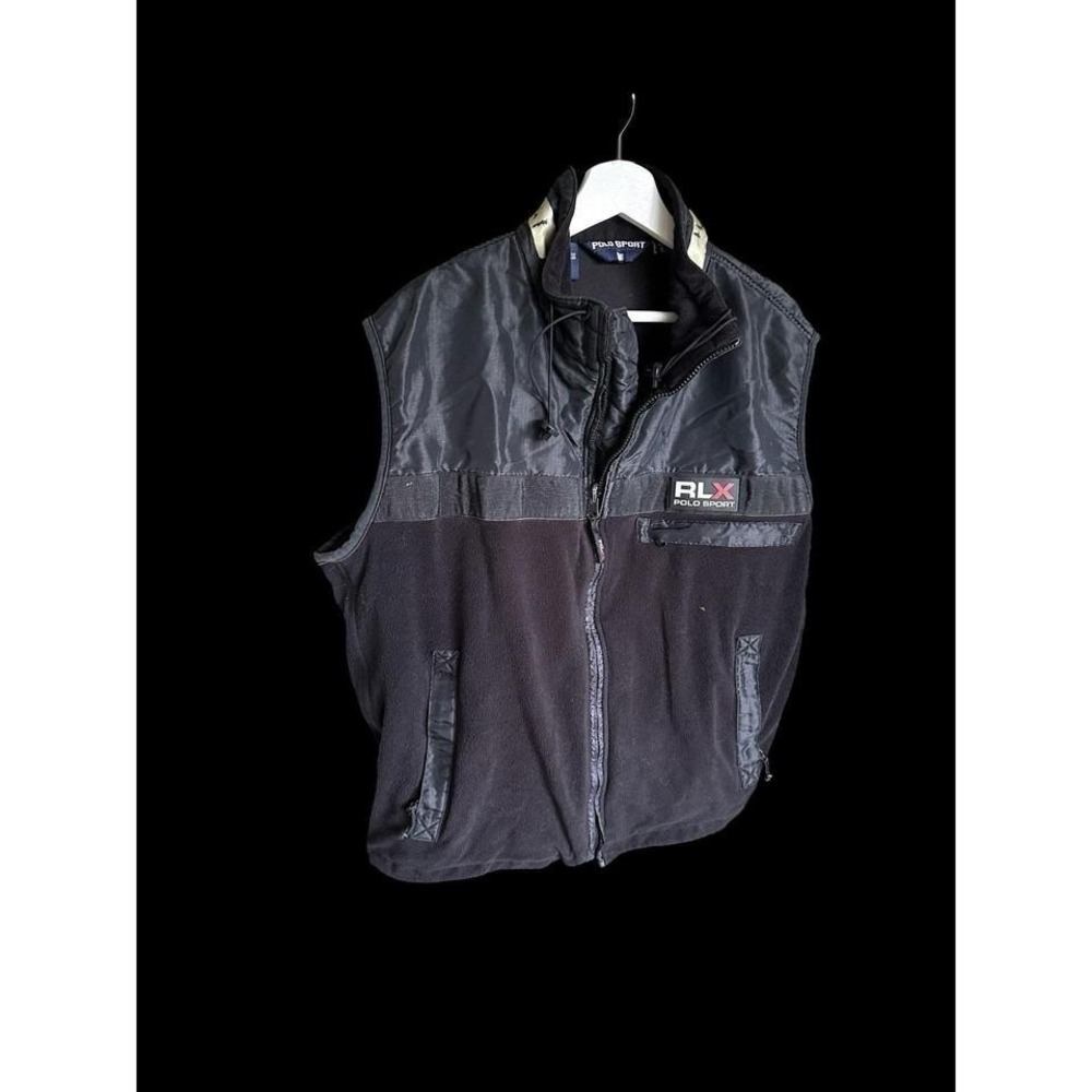Polo Sport Ralph Lauren Full Zip Fleece Vest Mens Sz XL Black Distressed Y2K RLX